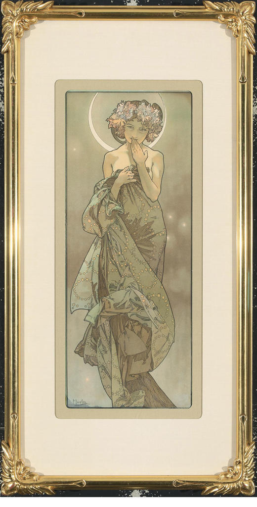 独角鹿西洋古董1902年法国出品穆夏签名创作「 北极星&月亮」海报 商品图2