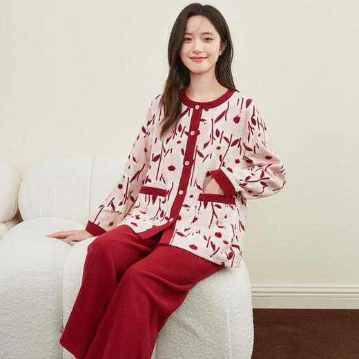 3部顶瓜瓜 摇粒绒开襟圆领瑰蕊繁花女长袖套装 ARW25202 商品图1