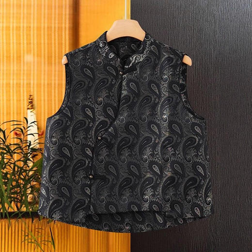 香云纱桑蚕丝马甲新中式国风时尚秋新款宽松立领唐装盘扣坎肩上衣 商品图1