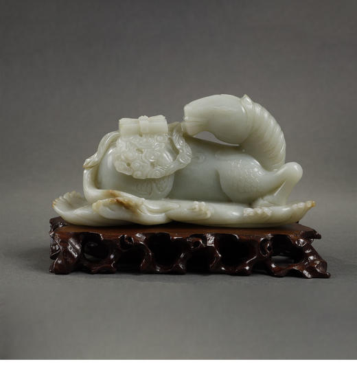 独角鹿西洋古董清代中期出品「麟吐玉书」主题白玉雕摆件 商品图0