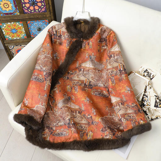 新中式国风毛领毛边斜襟棉服女保暖复古加棉加厚唐装外套棉衣冬 商品图4