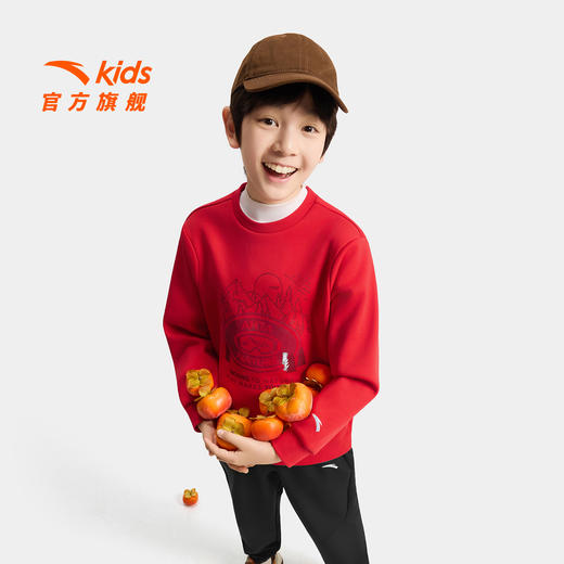 安踏儿童男大童针织套头衫2025秋冬新款舒适保暖中大童加绒卫衣潮352546710 商品图0