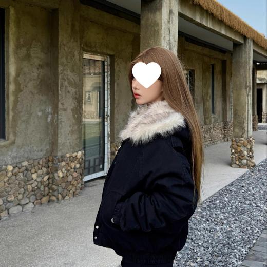 【防风锁温❗️时尚百搭】美式复古连帽冬季棉服设计新款保暖宽松加厚棉衣毛领外套黑色。ja 商品图2