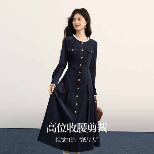 【11/26新品】熙世界千金小香风长袖连衣裙女秋冬磨毛气质收腰显瘦法式赫本裙子 商品图1