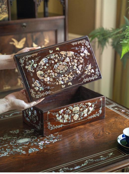 独角鹿西洋古董20世纪中国出品硬木嵌螺钿「瓜瓞绵绵」主题珍宝盒 商品图1