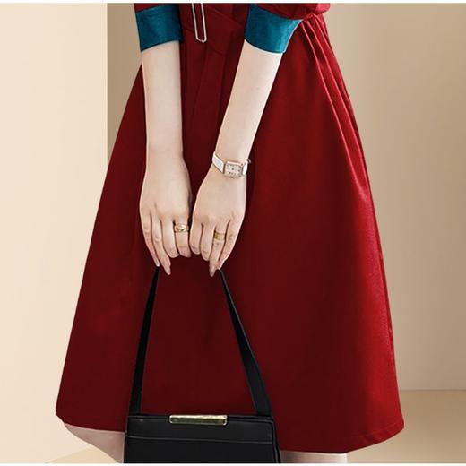 新年战袍红色连衣裙女2025年春季新款欧美时尚优雅气质收腰a字裙 商品图3