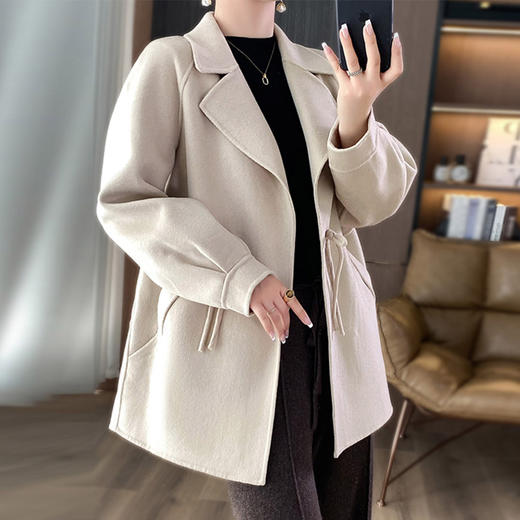「自」全新升级【铂金会员367/天猫499/差价132】(05218)洛诗琳中式盘扣双面呢羊毛大衣2025秋冬气质中长款翻领外套 商品图1