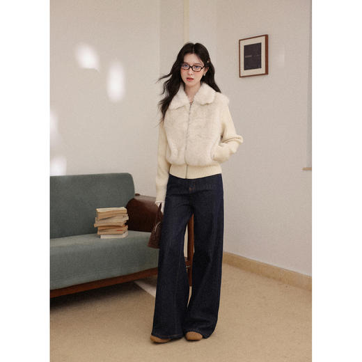 鹿向南「甘泉润沙」杏色拼接设计感短外套女秋冬新款翻领保暖上衣 商品图2