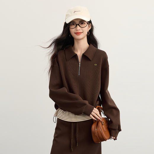【11/26新品】熙世界轻运动休闲套装ootd搭配一整套女秋装棕色卫衣半身裙两件套 商品图4