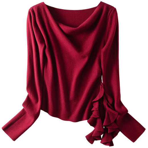 CC法式荡领一字肩长袖针织衫修身显瘦打底衫女秋冬收腰高级感毛衣 商品图4