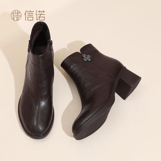 信诺时尚粗跟妈妈短靴软底舒适女鞋2025冬季新款加绒保暖棉鞋皮鞋5M193-29TD 商品图6