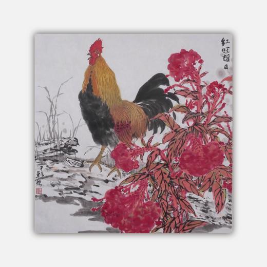 卓愿《红冠耀日》70x69CM 手绘纸本宣纸国画作品 商品图0