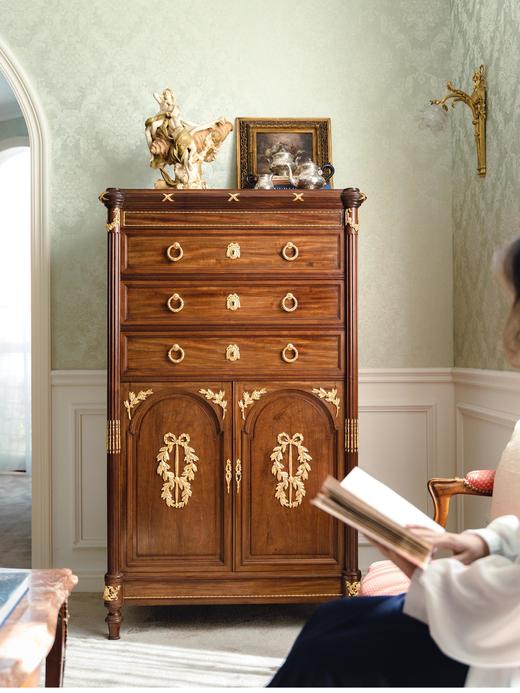 【已售】独角鹿西洋古董19世纪末法国出品路易十六风格铜鎏金精雕花环卷叶纹饰大型立柜 商品图1