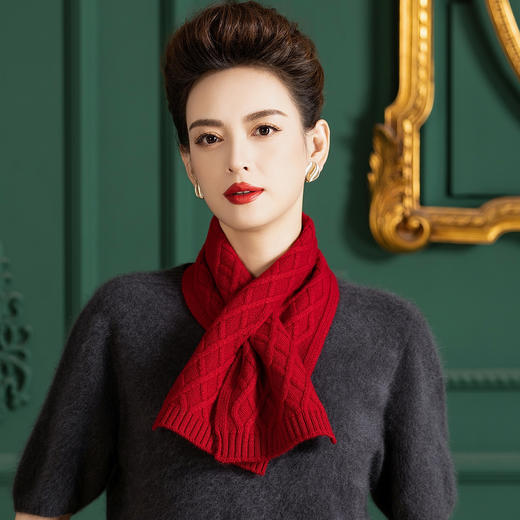 WW 1186交叉设计简约时尚纯羊毛保暖护颈围巾 商品图1