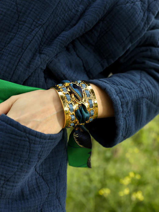 订购14周到｜AN-NEE-C5G-DECEMBRE-Bleu-Boheme-绿调 波西米亚 4cm 丝巾手镯［法国设计师］ 商品图0