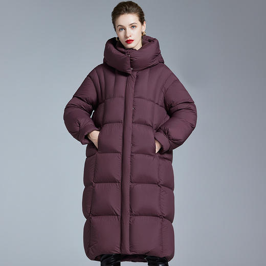 OYG 25M70高蓬松白鸭绒羽绒服加厚保暖连帽过膝宽松外套 商品图2