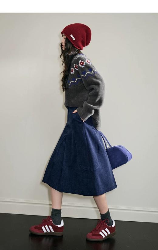 D112523蓝色灯芯绒工装裙半身裙半裙25秋冬季叠穿搭女长裙a字裙 商品图0