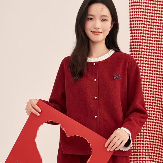 3部顶瓜瓜摇粒绒开襟圆领女长袖套装 AR25182 商品图5