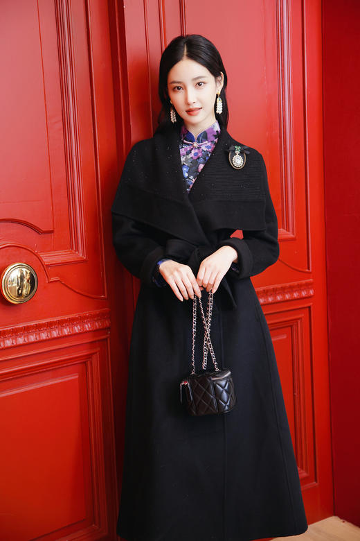 逸红颜明月优选#女明星羊绒大衣『玛格丽』羊绒混纺大翻领拼接经典大衣，复古优雅老钱风 商品图4