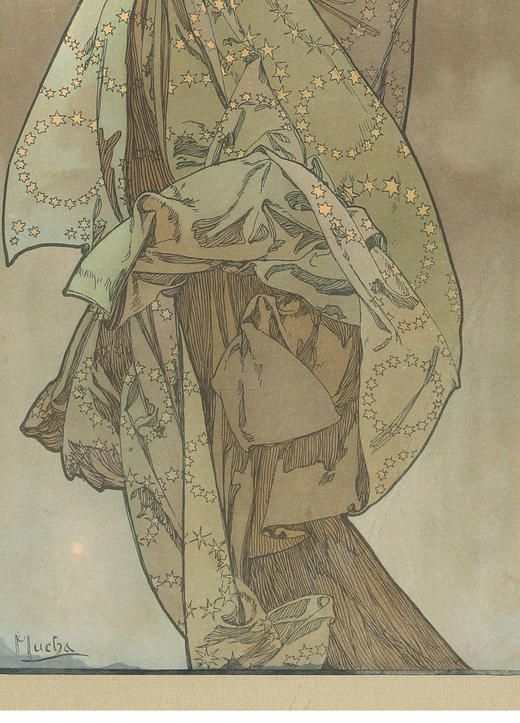 独角鹿西洋古董1902年法国出品穆夏签名创作「 北极星&月亮」海报 商品图8