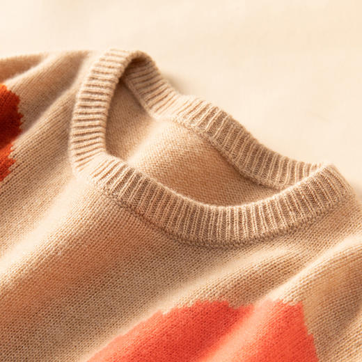 多巴胺配色~100纯山羊绒衫女时尚拼色提花圆领套头长袖上衣 商品图3