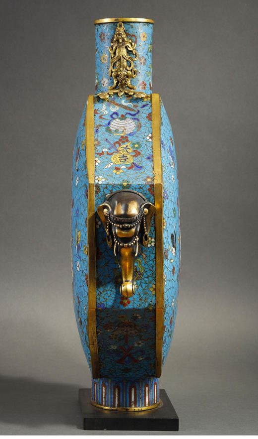 独角鹿西洋古董18世纪清嘉庆时期出品「丹凤朝阳」主题瑞兽造型纹饰掐丝珐琅八方瓶一对 商品图4