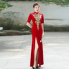 复古中式改良旗袍裙红色立领半袖高开叉长款旗袍礼服国风走秀款 商品缩略图1