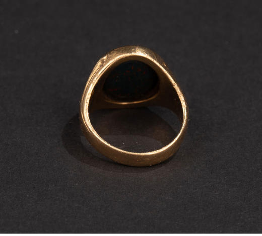 独角鹿西洋古董1870-1880年英国出品18K黄金镶嵌血滴石雄狮主题凹雕印章戒指 商品图6