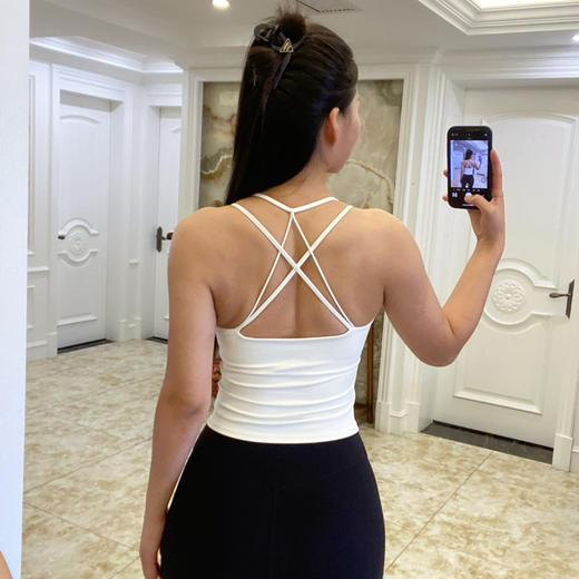 跃牌【海听系列】运动背心高强度一体固定杯美背款交叉细肩带运动内衣女夏XC103 商品图3