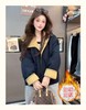 2025冬季新款撞色连帽加绒加厚棉服外套女短款宽松时尚休闲派克服 商品缩略图7