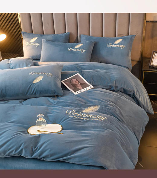 升级加密绒毛 撸猫式柔软体验 冬季加绒牛奶绒床上四件套2025新款高级感珊瑚绒加厚加绒床单被罩 商品图0