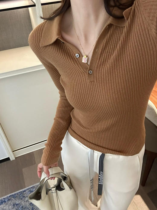 Max*羊毛莱赛尔polo领知性坑条织显瘦打底毛衫 商品图14