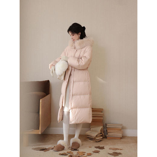 鹿向南「淡霭成笺」90白鸭绒粉色羽绒服冬季狐狸毛领中长款外套女 商品图3