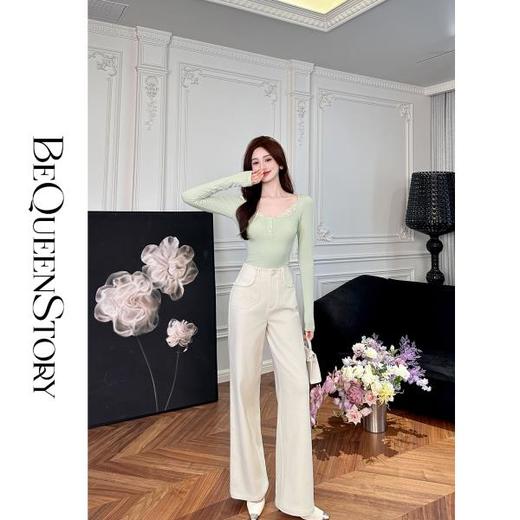 【大货捡漏，不退不换】  【街角漫游】舒适棉感挺阔修身无腰头织带高腰直筒裤 商品图2