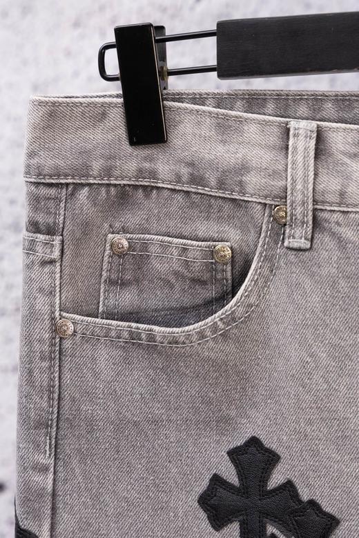 D112533限定精典黑色贴布十字拼皮灰色牛仔裤 商品图4