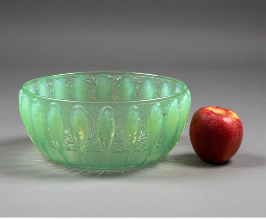 独角鹿西洋古董1931年法国出品「Perruches鹦鹉」款绿色欧泊水晶碗 商品图1