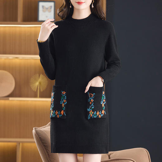 CC配大衣红色毛衣裙女士中长款秋冬季2025新款遮屁股宽松针织打底衫 商品图2