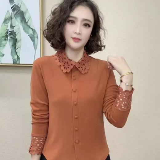 2025新款冬季新款时尚洋气百搭减龄显瘦气质花边衬衫领套头上衣女 商品图0