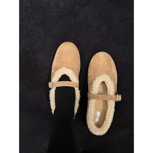 【羊毛版复古毛毛鞋】女扣带圆头加绒保暖棉鞋平底玛丽珍鞋浅口单鞋 商品图2