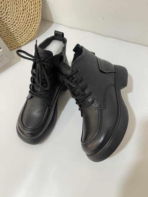 D112510头层牛皮真毛系带圆头侧拉链舒适百搭软底马丁靴 商品图4