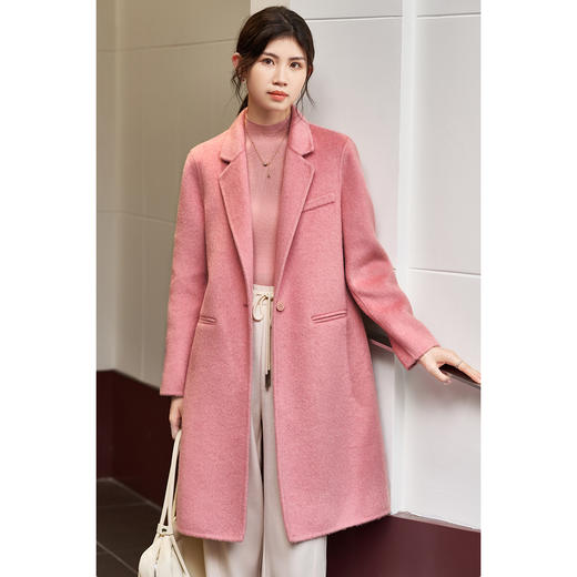 剩S/M/L/XL/XXL 牦牛绒+桑蚕丝+绵羊毛 米思阳冬季新款时尚通勤一粒扣双面羊毛呢子大衣中长款外套女3919 商品图1