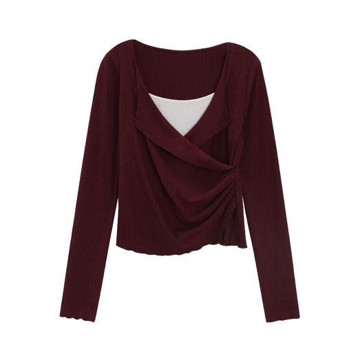 【6折秒杀】鹿向南「视线焦点」法式复古气质女秋季设计感显瘦假两件长袖上衣DYL663031 商品图1