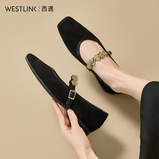【限时秒杀】西遇复古玛丽珍鞋女新款秋季法式金币绒面豹纹平底鞋软底单鞋V1656909 商品图1