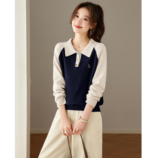 CC法式撞色POLO领内搭软糯毛衣女2025秋冬季新款气质翻领针织衫上衣 商品图3