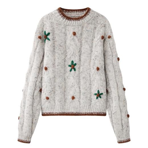 D112528秋冬季新款重工钩花圆领软糯毛衣女慵懒风宽松套头针织衫 商品图2