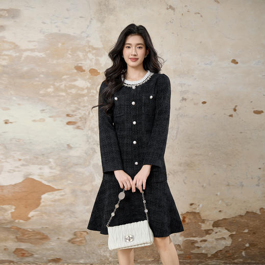 奢姿大码女装2025冬季减龄花边圆领连衣裙胖妹妹小香风时尚裙子9954853652 商品图0