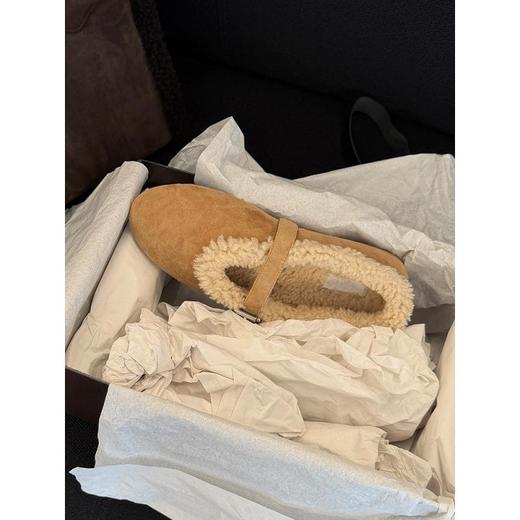 【羊毛版复古毛毛鞋】女扣带圆头加绒保暖棉鞋平底玛丽珍鞋浅口单鞋 商品图4