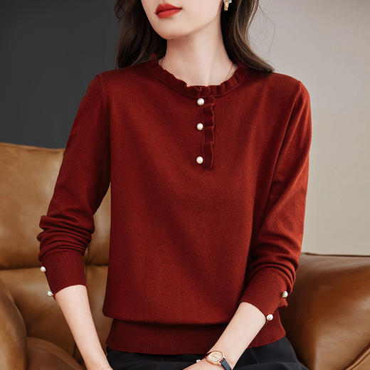 毛衣女春秋季长袖针织衫大码女装洋气上衣木耳边半高领打底衫新款 商品图3