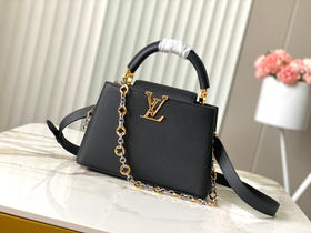 秋冬特惠💰1750 渠道级LV 新品 te级LV 动态芯片 M12936/M48865黑色圆花环扣款 本款Capucines 手袋