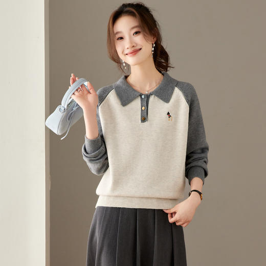 CC法式撞色POLO领内搭软糯毛衣女2025秋冬季新款气质翻领针织衫上衣 商品图1